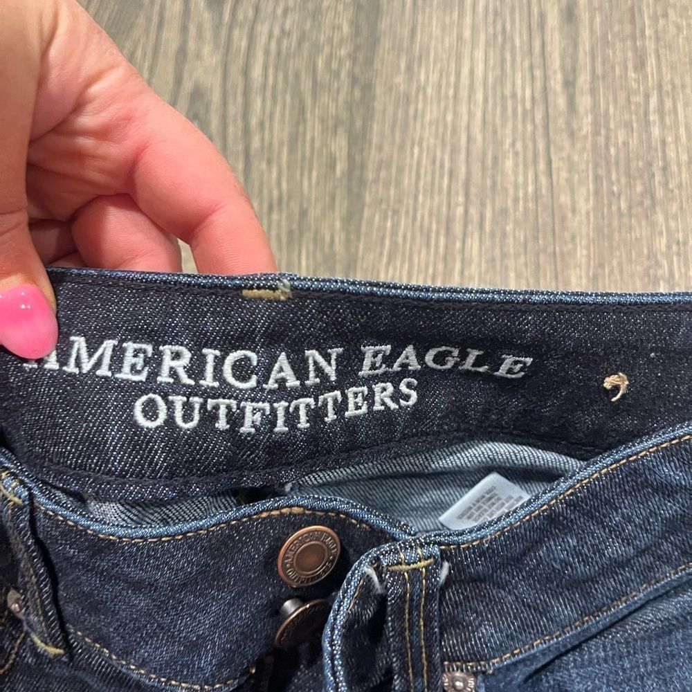 American Eagle Artist Crop Jeans Low Rise Pockets Stretch Denim Dark Wash Size 2 - Picture 7 of 12